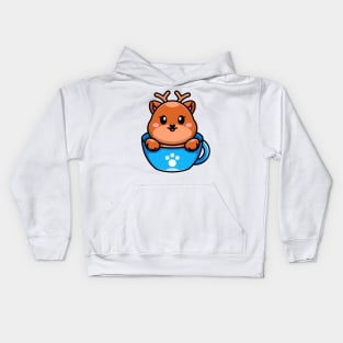 Cute deer on cup coffee cartoon Kids Hoodie